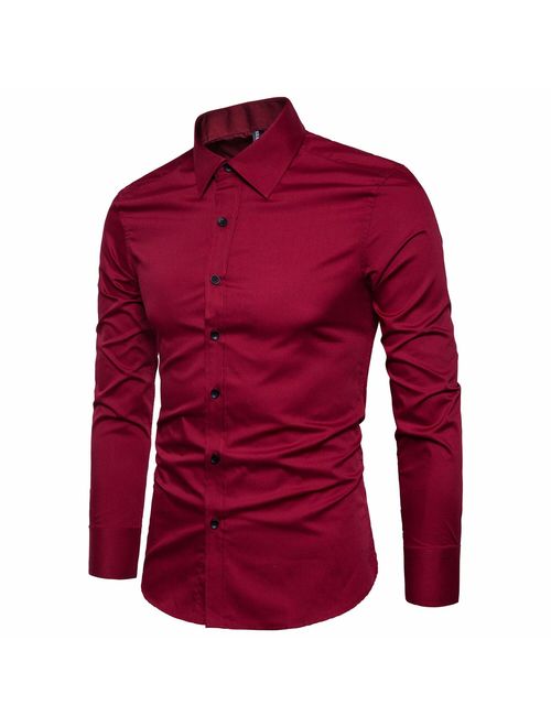 LOCALMODE Men's Regular Fit Cotton Easy Care Business Shirt Casual Solid Long Sleeve Button Down Dress Shirts