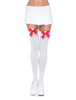 Women's Satin Bow Accent Thigh Highs