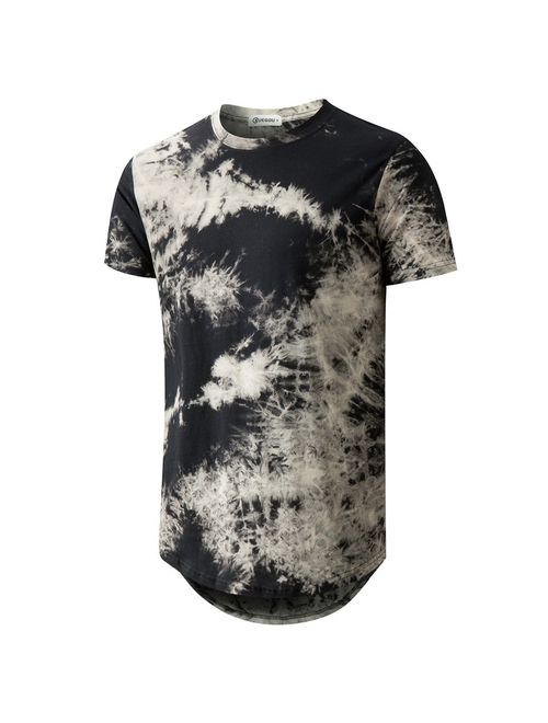 Mens Cotton Printed  Hip Hop Tie-Dyed Hipster Curve Hem T Shirt