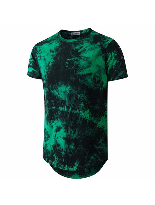 Mens Cotton Printed  Hip Hop Tie-Dyed Hipster Curve Hem T Shirt