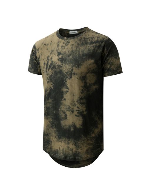 Mens Cotton Printed  Hip Hop Tie-Dyed Hipster Curve Hem T Shirt