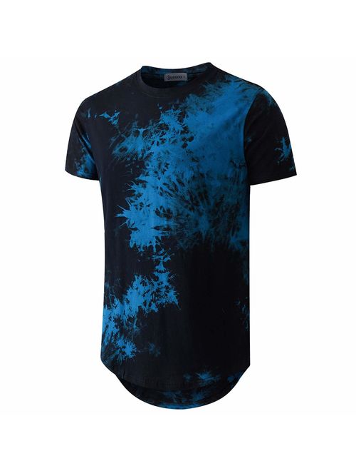 Mens Cotton Printed  Hip Hop Tie-Dyed Hipster Curve Hem T Shirt