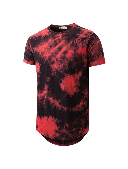 Mens Cotton Printed  Hip Hop Tie-Dyed Hipster Curve Hem T Shirt