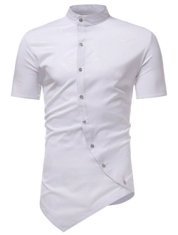 HOP Men's Casual Irregular Hem Slim Fit Button Down Dress Shirt