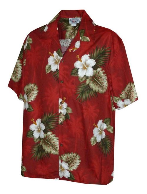 Pacific Legend Men's Hibiscus & Palm Hawaiian Shirt (Black)