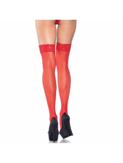 Women's Sheer Stocking W/Back Seam Lace Top, Black, One Size