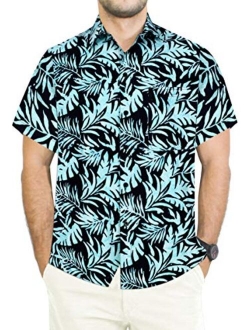 LA LEELA Men's Hawaiian Shirt Beach Button Down Short-Sleeve Front Pocket Shirt