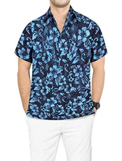 LA LEELA Men's Hawaiian Shirt Beach Button Down Short-Sleeve Front Pocket Shirt