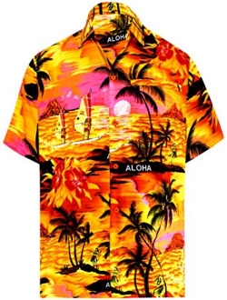 LA LEELA Men's Hawaiian Shirt Beach Button Down Short-Sleeve Front Pocket Shirt