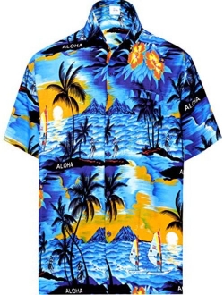 LA LEELA Men's Hawaiian Shirt Beach Button Down Short-Sleeve Front Pocket Shirt