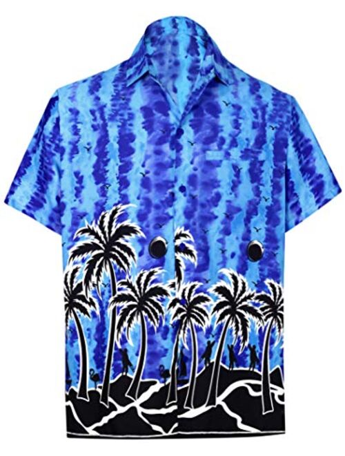 LA LEELA Men's Hawaiian Shirt Beach Button Down Short-Sleeve Front Pocket Shirt