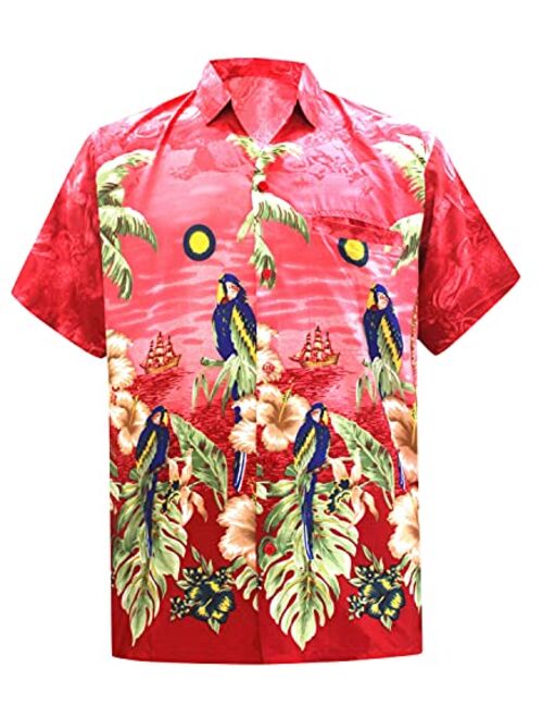 LA LEELA Men's Hawaiian Shirt Beach Button Down Short-Sleeve Front Pocket Shirt