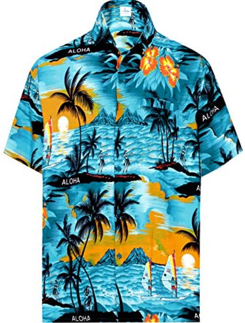 LA LEELA Men's Hawaiian Shirt Beach Button Down Short-Sleeve Front Pocket Shirt