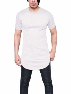 Makkrom Mens Long Sleeve T Shirts Hipster Hip Hop Slim Swag Curve Hem Basic Tee Tops