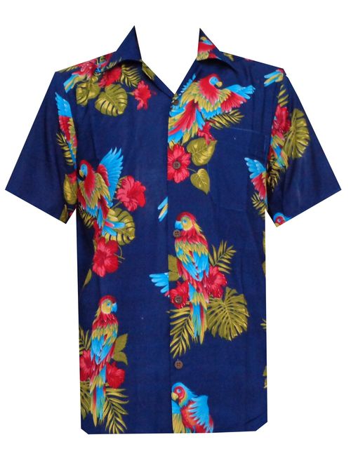 Hawaiian Shirts for Mens Allover Parrot Camp Party Aloha Holiday Beach Short Sleeve