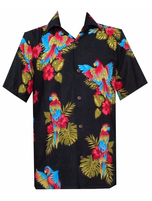 Hawaiian Shirts for Mens Allover Parrot Camp Party Aloha Holiday Beach Short Sleeve