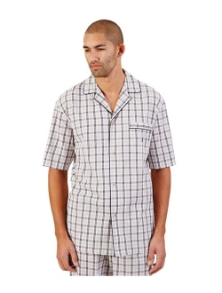 Men's Short Sleeve 100% Cotton Soft Woven Button Down Pajama Top