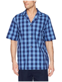 Men's Short Sleeve 100% Cotton Soft Woven Button Down Pajama Top