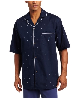 Men's Short Sleeve 100% Cotton Soft Woven Button Down Pajama Top