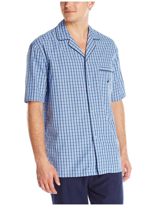 Nautica Men's Short Sleeve 100% Cotton Soft Woven Button Down Pajama Top