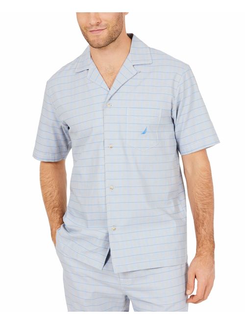 Nautica Men's Short Sleeve 100% Cotton Soft Woven Button Down Pajama Top