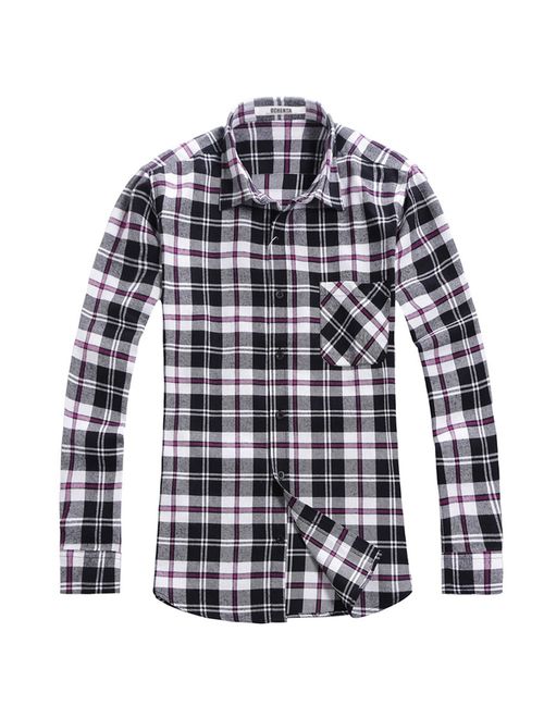 OCHENTA Men's Button Down Plaid Flannel Shirt, Long Sleeve Casual Tops