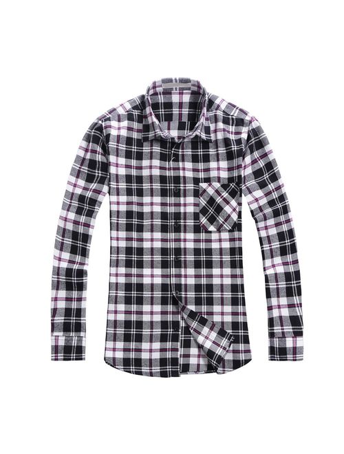 OCHENTA Men's Button Down Plaid Flannel Shirt, Long Sleeve Casual Tops