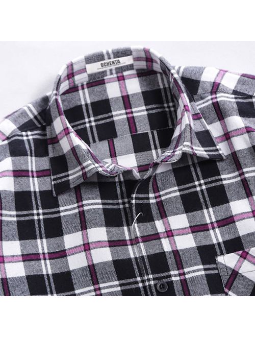 OCHENTA Men's Button Down Plaid Flannel Shirt, Long Sleeve Casual Tops