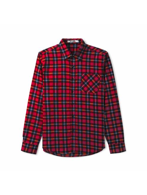 OCHENTA Men's Button Down Plaid Flannel Shirt, Long Sleeve Casual Tops