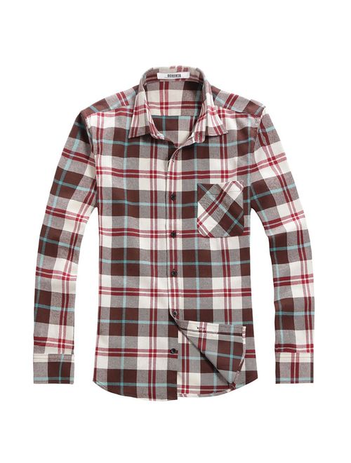 OCHENTA Men's Button Down Plaid Flannel Shirt, Long Sleeve Casual Tops