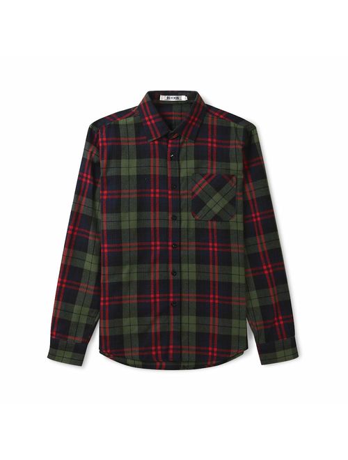 OCHENTA Men's Button Down Plaid Flannel Shirt, Long Sleeve Casual Tops