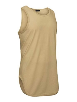 Victorious Solid Sleeveless Color Long Length Curved Hem Tank Top