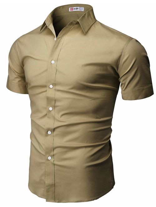 H2H Mens Dress Shirts Slim Fit Short Sleeve Business Shirt Basic Designed Breathable