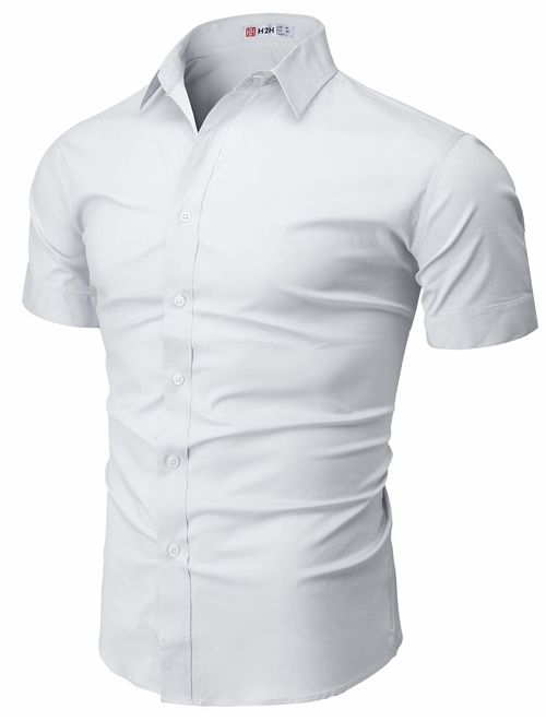 H2H Mens Dress Shirts Slim Fit Short Sleeve Business Shirt Basic Designed Breathable