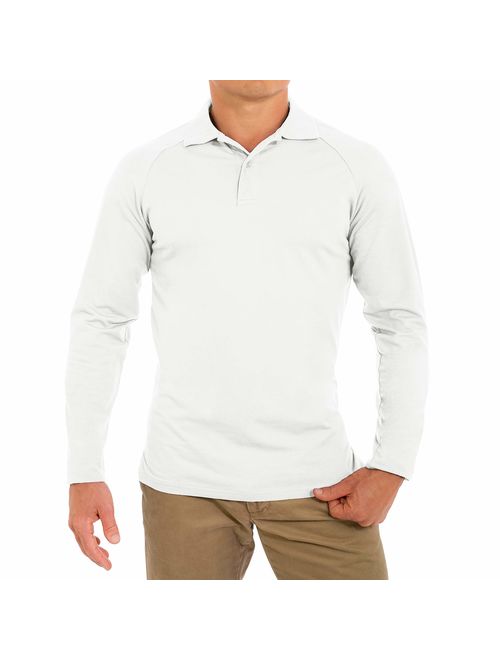 CC Perfect Slim Fit Long Sleeve Polo Shirts for Men + Stretch | Soft Fitted Breathable Collared Mens Long Sleeve Polo Shirts