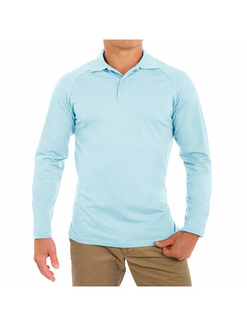 CC Perfect Slim Fit Long Sleeve Polo Shirts for Men + Stretch | Soft Fitted Breathable Collared Mens Long Sleeve Polo Shirts