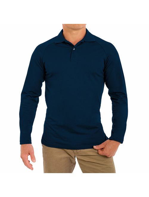 CC Perfect Slim Fit Long Sleeve Polo Shirts for Men + Stretch | Soft Fitted Breathable Collared Mens Long Sleeve Polo Shirts