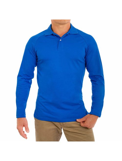 CC Perfect Slim Fit Long Sleeve Polo Shirts for Men + Stretch | Soft Fitted Breathable Collared Mens Long Sleeve Polo Shirts