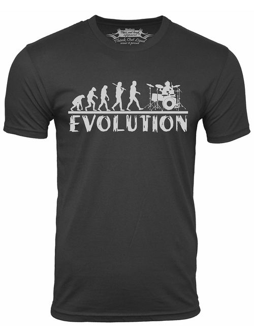 Think Out Loud Apparel Drummer Evolution Funny T-Shirt Musician Drums Humor Tee