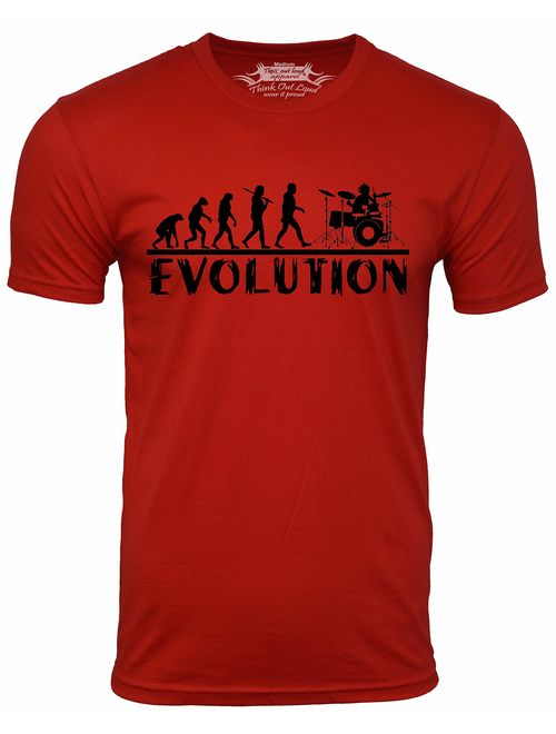 Think Out Loud Apparel Drummer Evolution Funny T-Shirt Musician Drums Humor Tee