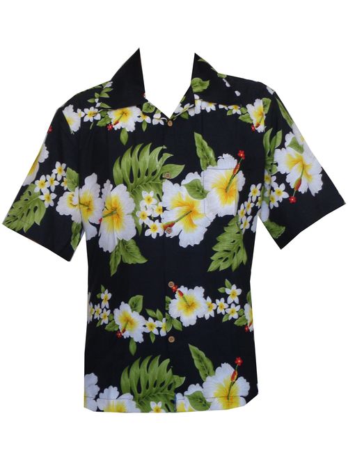 Mens Hawaiian Shirt Hibiscus Flower Print Beach Party Aloha Camp Hawaiian Shirt for Men