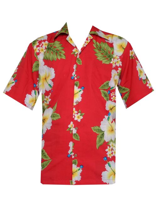 Mens Hawaiian Shirt Hibiscus Flower Print Beach Party Aloha Camp Hawaiian Shirt for Men