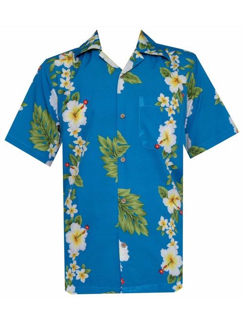 Mens Hawaiian Shirt Hibiscus Flower Print Beach Party Aloha Camp Hawaiian Shirt for Men