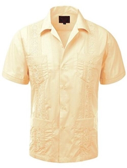 vkwear Guayabera Men's Cuban Beach Wedding Short Sleeve Button-up Casual Dress Shirt