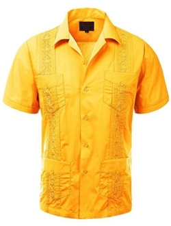 vkwear Guayabera Men's Cuban Beach Wedding Short Sleeve Button-up Casual Dress Shirt