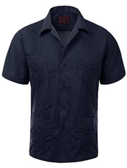 vkwear Guayabera Men's Cuban Beach Wedding Short Sleeve Button-up Casual Dress Shirt