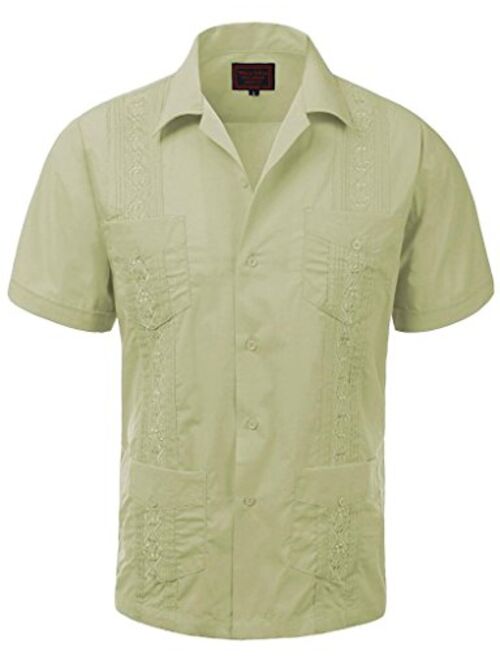 vkwear Guayabera Men's Cuban Beach Wedding Short Sleeve Button-up Casual Dress Shirt