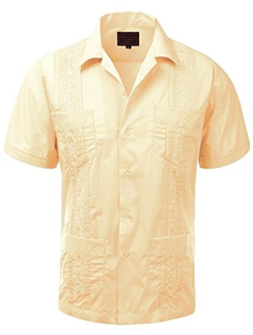 vkwear Guayabera Men's Cuban Beach Wedding Short Sleeve Button-up Casual Dress Shirt