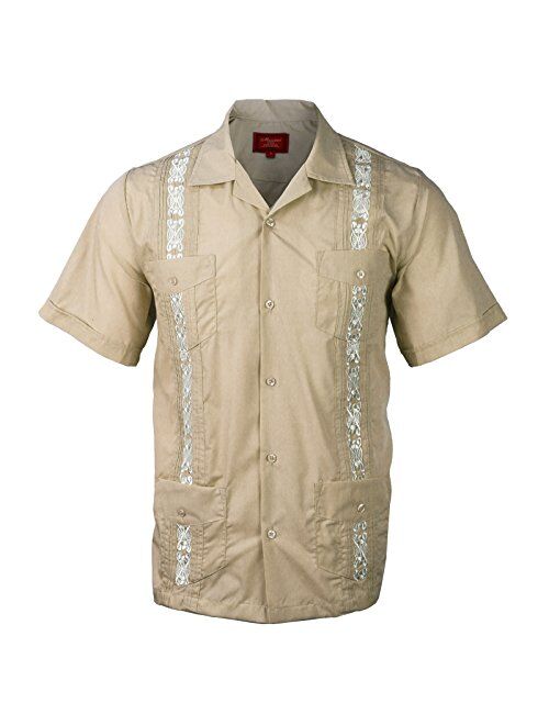 vkwear Guayabera Men's Cuban Beach Wedding Short Sleeve Button-up Casual Dress Shirt