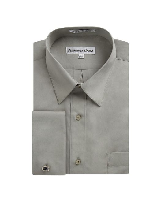 Gentlemens Collection Men's Regular & Slim Fit French Cuff Solid Dress Shirt - Colors (Cufflink Included)